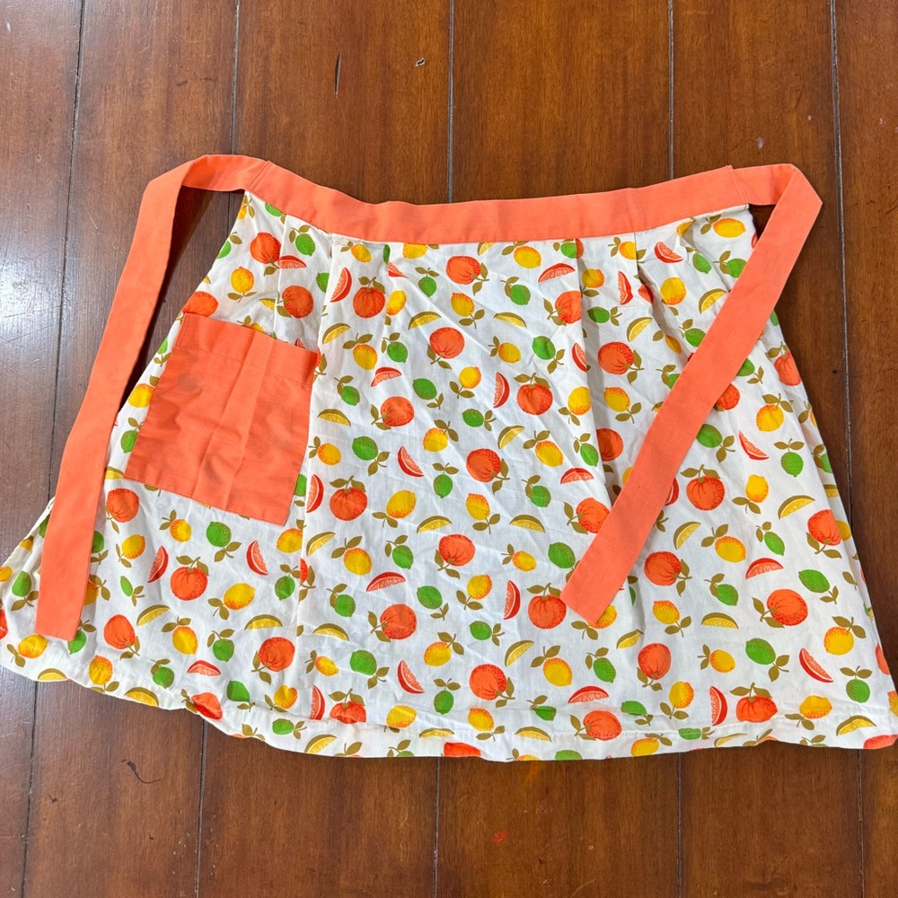 Fruit Apron Peach Lemon Print One Pocket Waist 18” Handmade